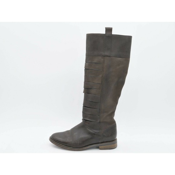 J Shoes Riding Boot Womens 7.5 Gray Leather Knee High Side Zip Cartel Moto Biker - Picture 2 of 12